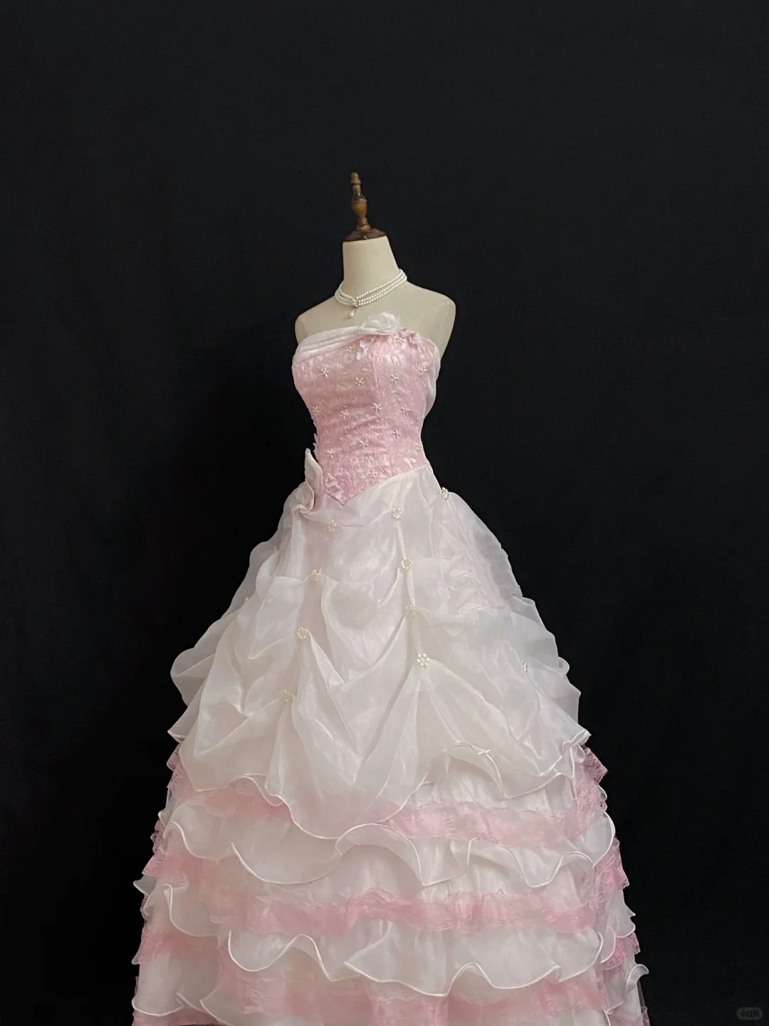 Blush Pink Strapless Long Romantic Gown with Fitted Waist and Fluffy Tiered Cake Skirt, Wedding Dress & Bridal Gown gh8302