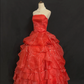 Red Strapless Long Romantic Wedding Dress, Cinched Waist, Voluminous Princess Skirt gh8352