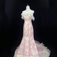 Blush Pink Strapless with Lace Trim, Cinched Waist, Embroidered Slim Fit Hip Hugging Mermaid Skirt Long Romantic Dress, Wedding Gown gh8037