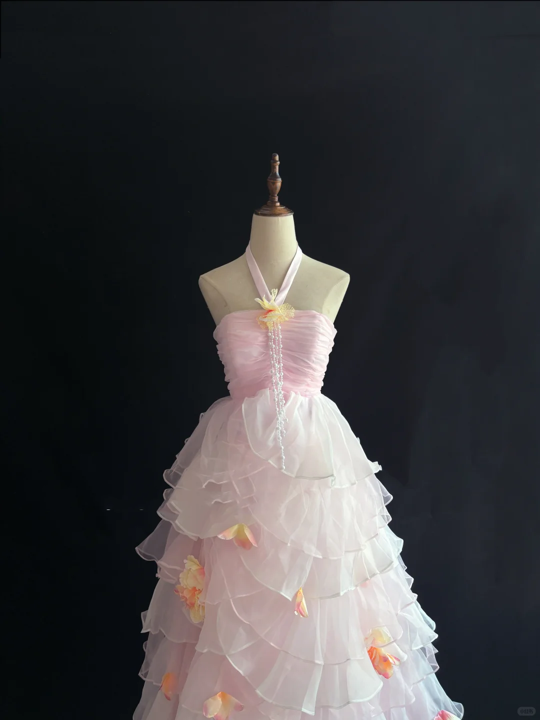 Blush Pink Cinched Waist Fitted Ruffle Skirt Long Romantic Dress, Wedding Gown gh7991