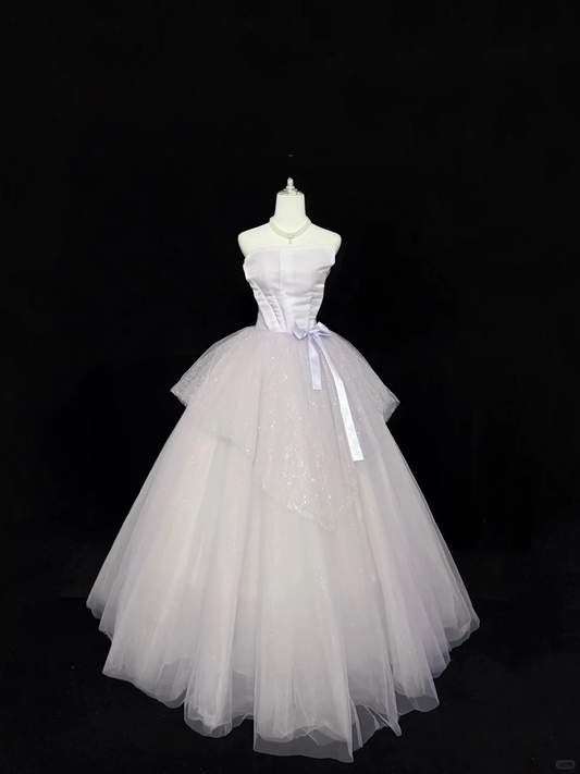 Lavender Strapless Cinched Waist Voluminous Princess Skirt Long Romantic Dress, Wedding Gown gh7901