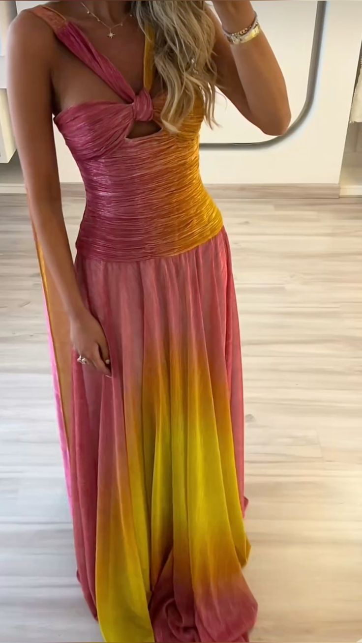girlhomeshops – Rosa Gelb Vogue Farbverlauf Langes Chiffon-Ballkleid Hochzeitsgast-Partykleid gh5569