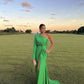 Green simple fashion one shoulder long satin ball gown evening dress party dress gh3355