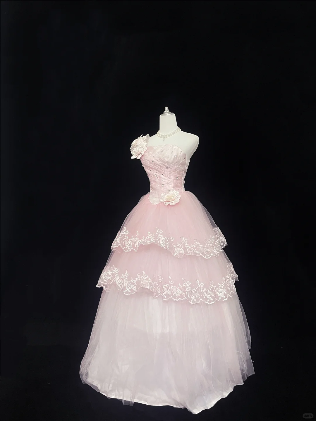 Blush Pink Gradient Strapless Cinched Waist Voluminous Princess Skirt Lace Trim Long Romantic Dress, Wedding Gown gh8038