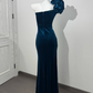 Peacock Blue One-Shoulder Fitted Waist Slim Bodycon Sexy Prom & Evening Dress gh7228