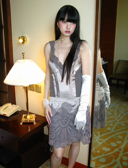 Silver Grey Spaghetti Strap Vintage Fitted Waist Elegant Prom Gown, Evening Party Dress gh8353