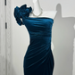 Peacock Blue One-Shoulder Fitted Waist Slim Bodycon Sexy Prom & Evening Dress gh7228