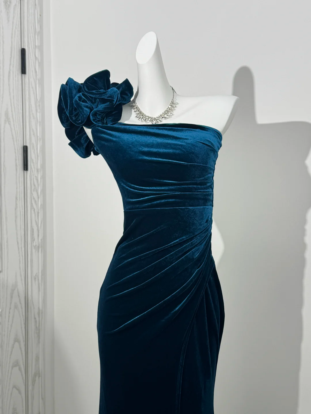 Peacock Blue One-Shoulder Fitted Waist Slim Bodycon Sexy Prom & Evening Dress gh7228