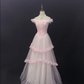 Light Pink Off-shoulder Romantic Gown With Lace Trim, Cinched Waist, Voluminous Princess Skirt, Wedding Dress & Bridal Gown gh8172