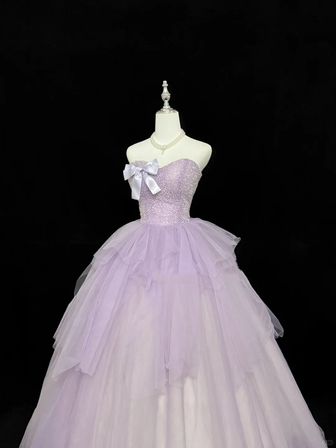 Lavender Strapless Beaded Cinched Waist Voluminous Skirt Romantic Dress, Wedding Gown gh7902