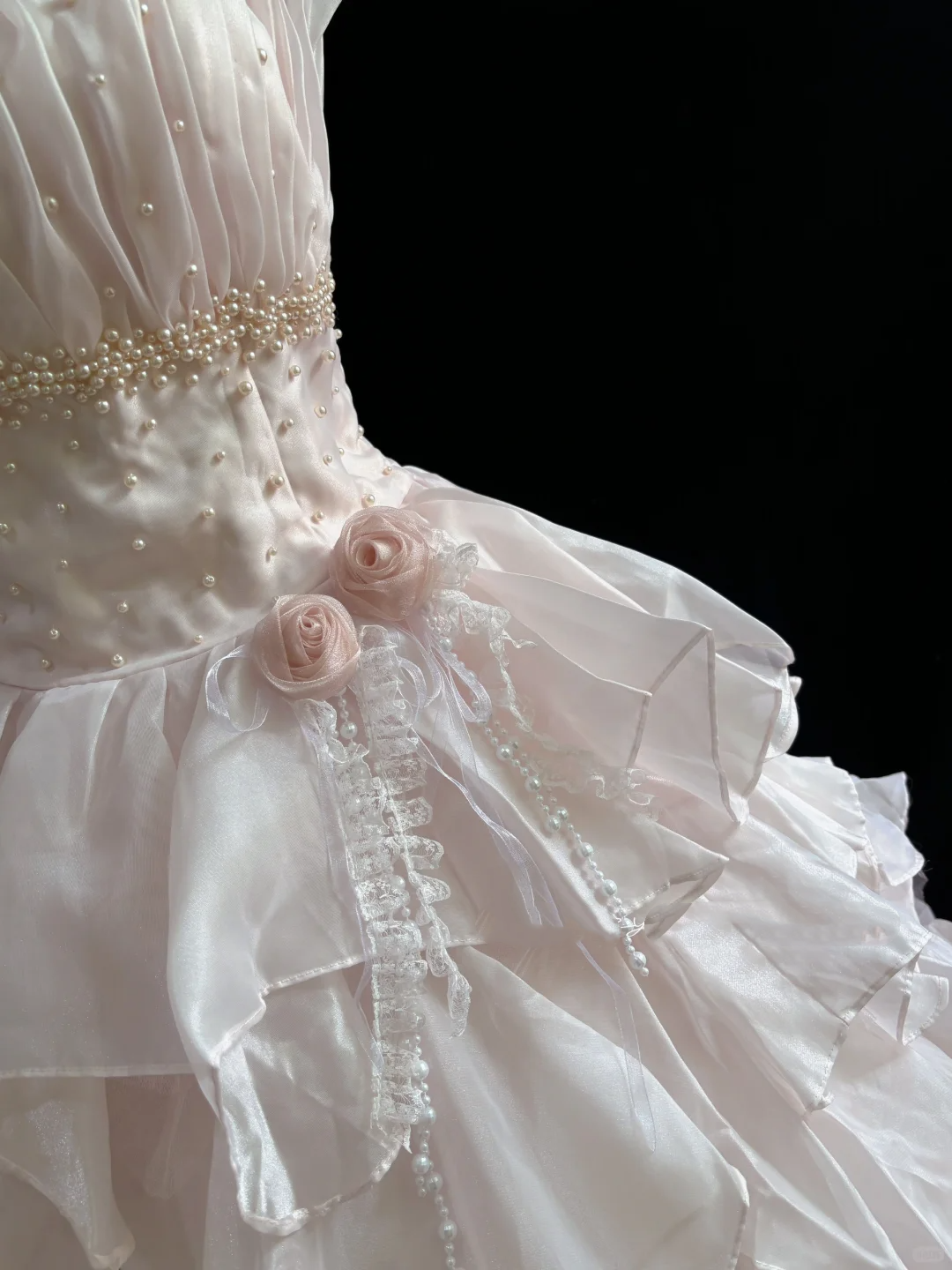 Blush Pink Strapless Cute Romantic Gown for Young Girls, Cinched Waist, Voluminous Tiered Skirt, Wedding Dress & Bridal Gown gh8127