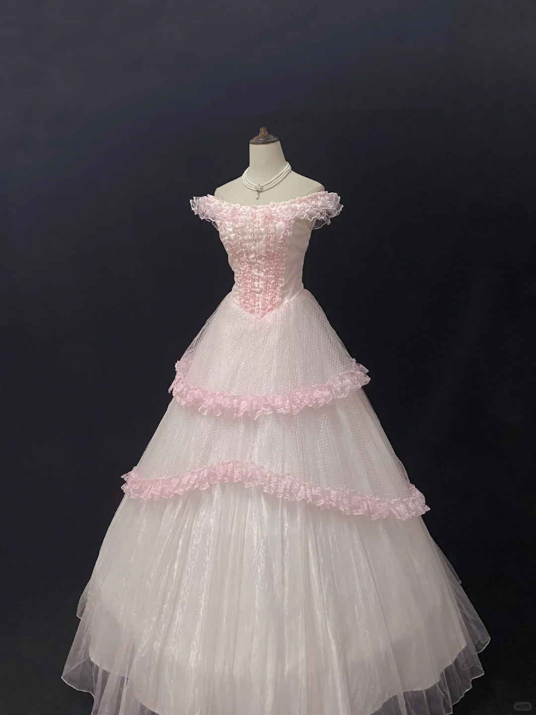 Light Pink Off-shoulder Romantic Gown With Lace Trim, Cinched Waist, Voluminous Princess Skirt, Wedding Dress & Bridal Gown gh8172