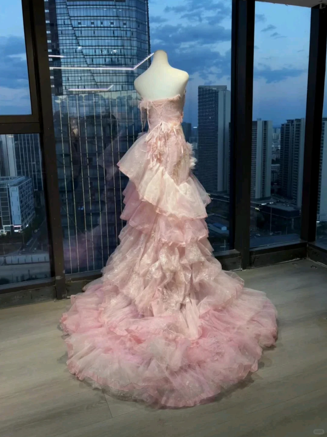 Light Pink Strapless Waist-Cinched Floral Long Evening Dress, Fairy Gown, Romantic Gown gh7371