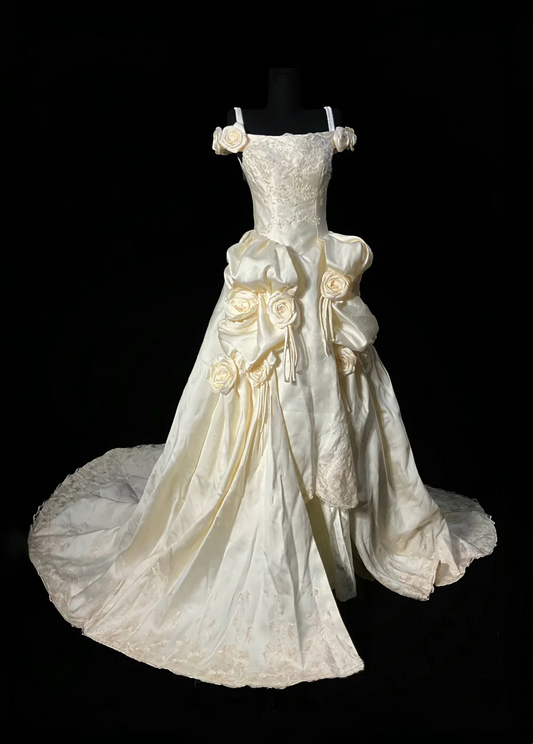 Light Apricot Strap Off-the-Shoulder Fitted Waist Retro Style Ball Gown, Evening Dress gh7169