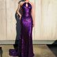 Lila glänzendes modisches trägerloses langes elegantes Pailletten-Bodenlang-Ballkleid-Abendkleid-Partykleid gh3235