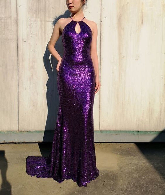 Lila glänzendes modisches trägerloses langes elegantes Pailletten-Bodenlang-Ballkleid-Abendkleid-Partykleid gh3235
