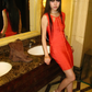 Orange Vintage Satin Sleeveless Fitted Waist Sexy Bodycon Prom & Evening Party Dress gh8377