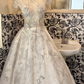 Ivory Rhinestone Embroidered Luxury Elegant Waist-Cinched Full Flared Romantic Dress, Wedding Gown gh7512