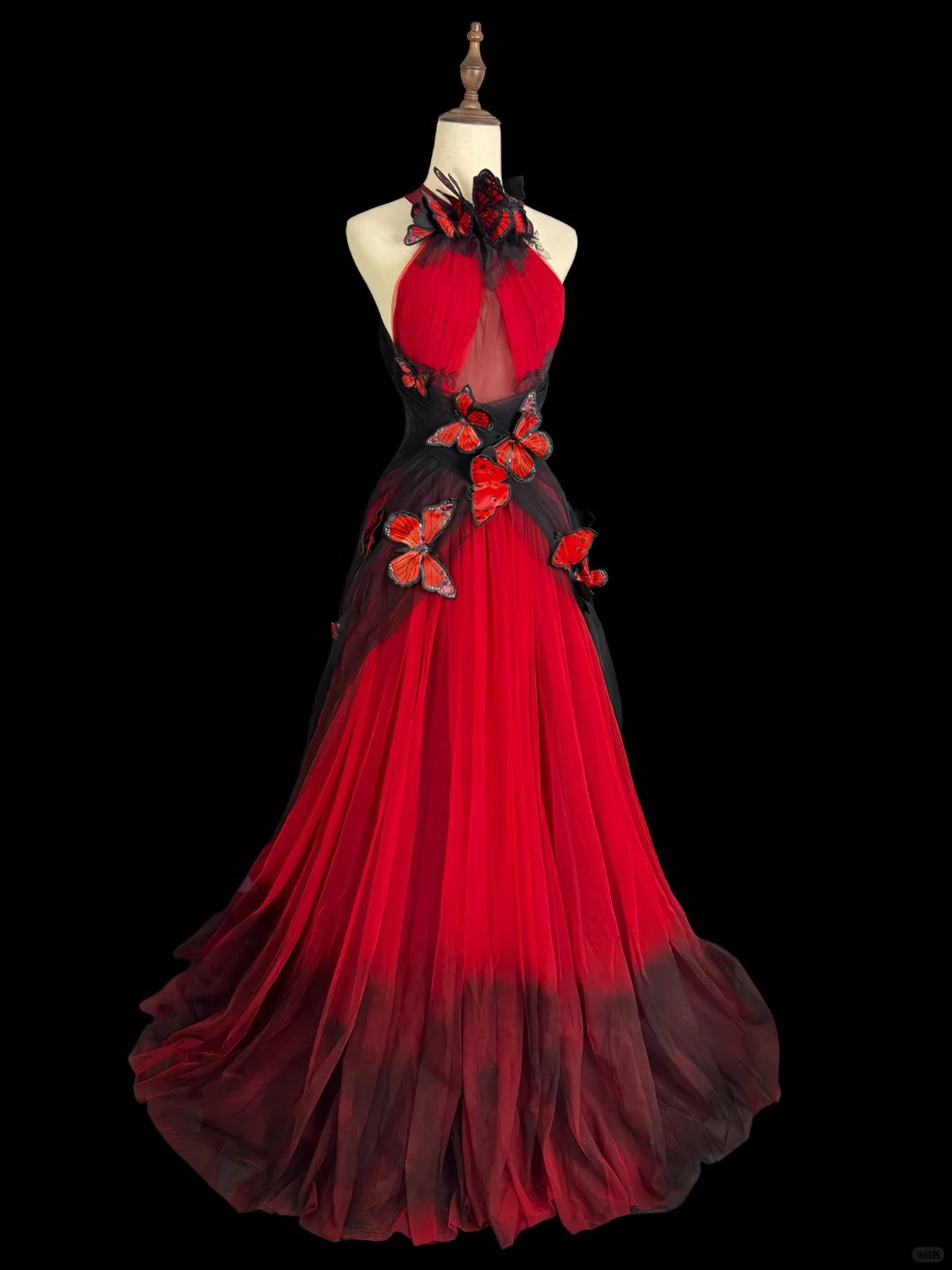 Girlhomeshops-Red black gradient retro fashion butterfly fairy exquisite long backless evening dress tulle prom dress gh5355