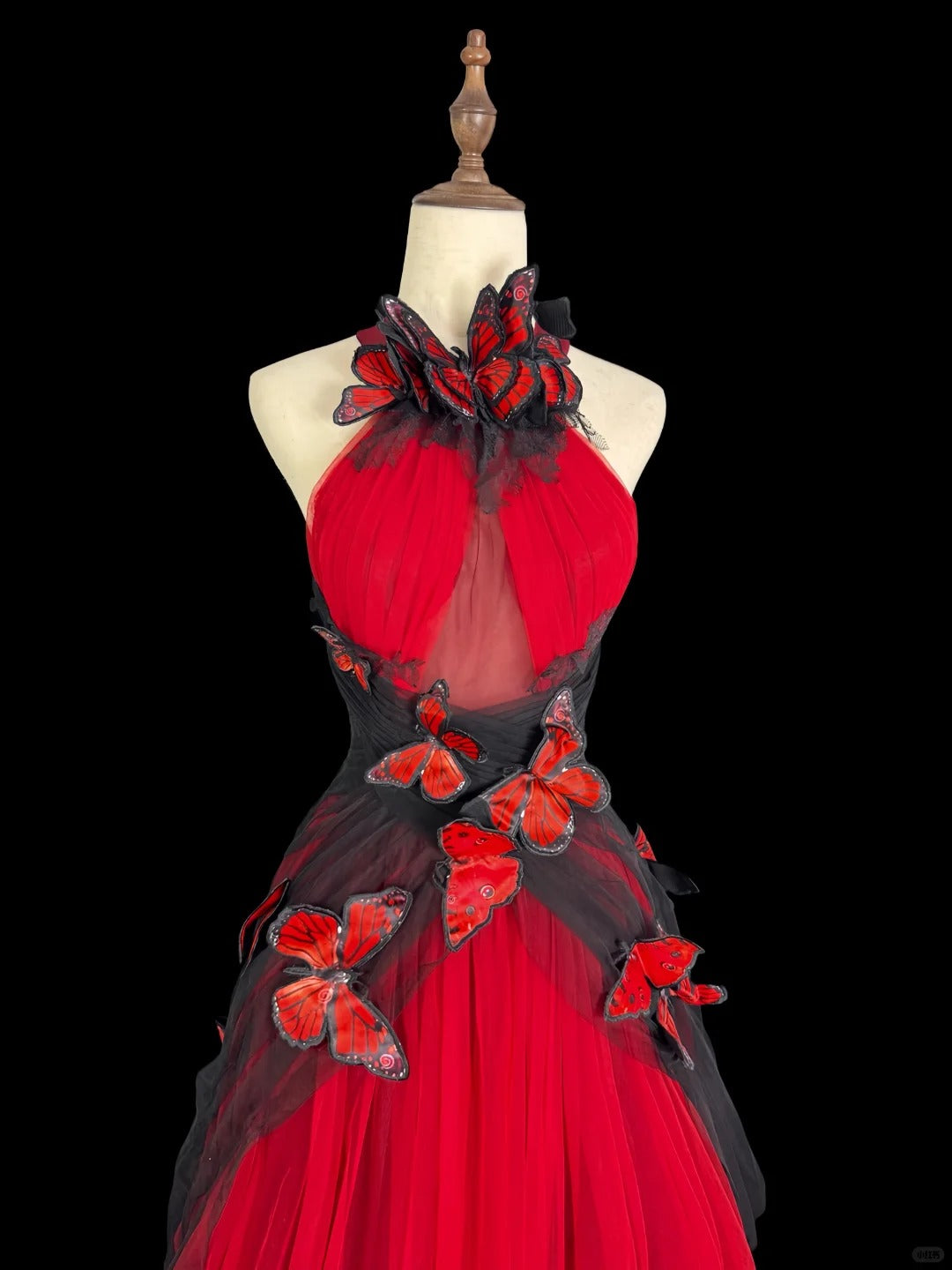 Girlhomeshops-Red black gradient retro fashion butterfly fairy exquisite long backless evening dress tulle prom dress gh5355