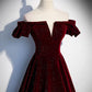 Dark blue/burgundy shiny elegant long velvet ball gown formal evening dress gh3211