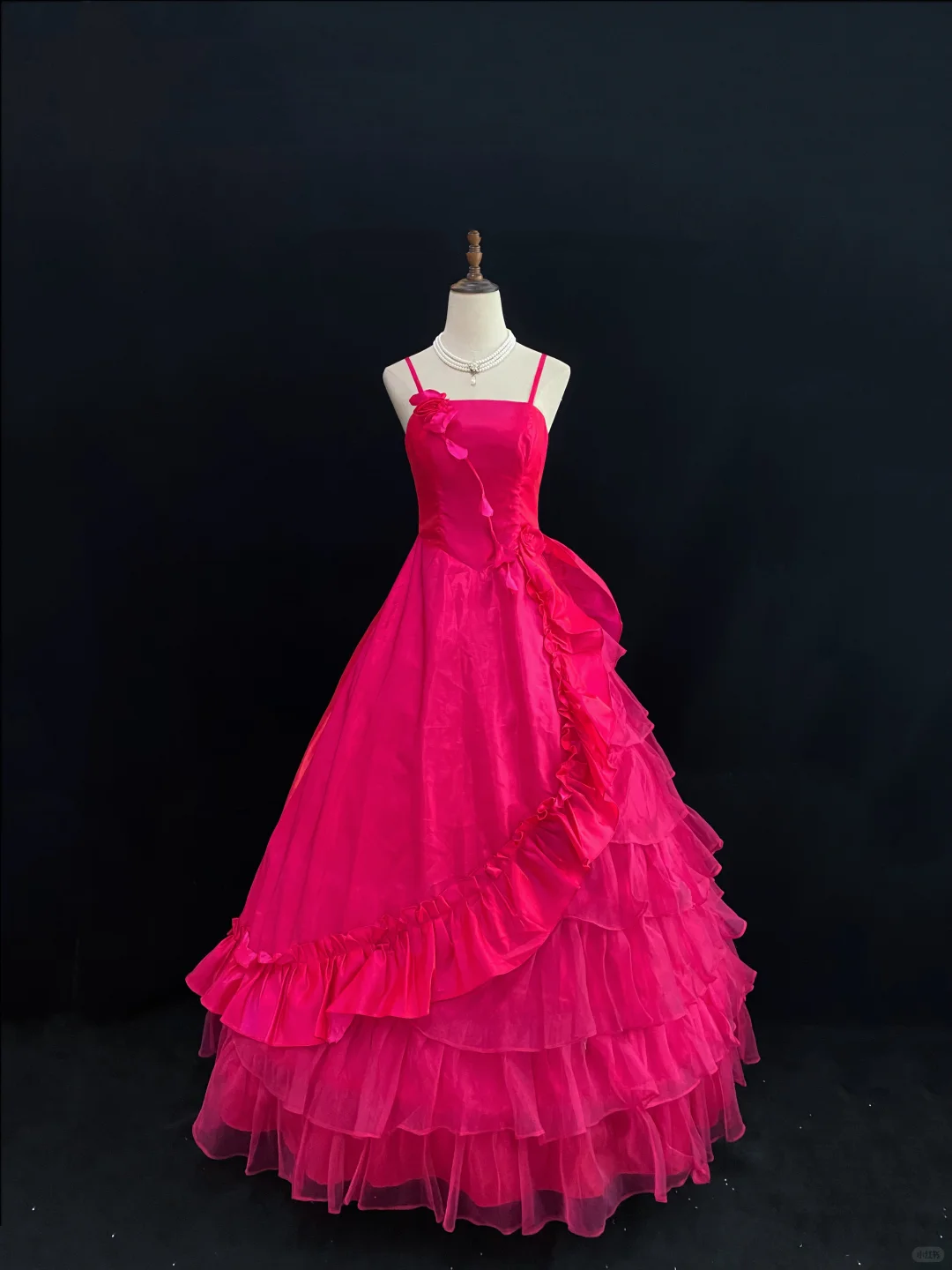 Fuchsia Spaghetti Strap Romantic Gown, Cinched Waist, Voluminous Princess Skirt, Wedding Dress & Bridal Gown gh8173