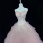 Blush Pink Ombre Strapless Rhinestone Cinched Waist Voluminous Princess Skirt Long Romantic Dress, Wedding Gown gh7993