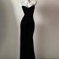 Robe de soirée élégante en velours bleu/noir, col en cœur, longueur au sol, robe de bal, gh4076