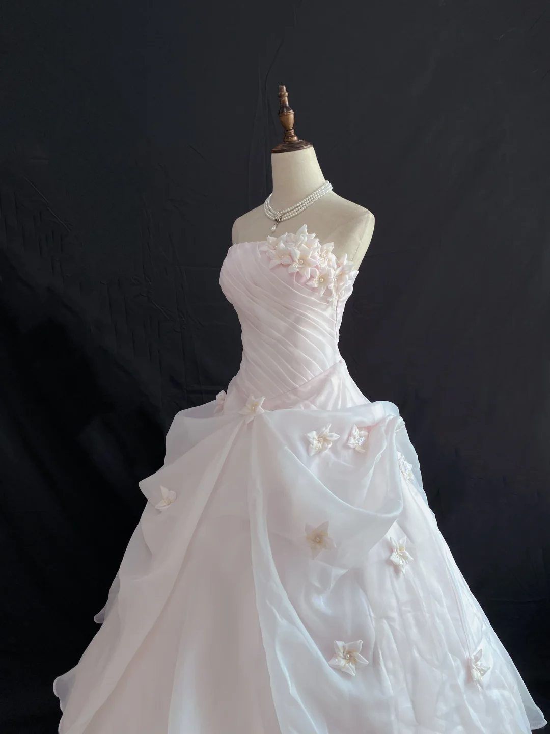 Blush Pink Strapless Long Romantic Gown with Cinched Waist and Voluminous Princess Skirt, Wedding Dress & Bridal Gown gh8213