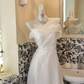 White Strapless Minimalist Elegant Waist-Cinched A-Line Skirt Romantic Dress, Wedding Gown gh7762