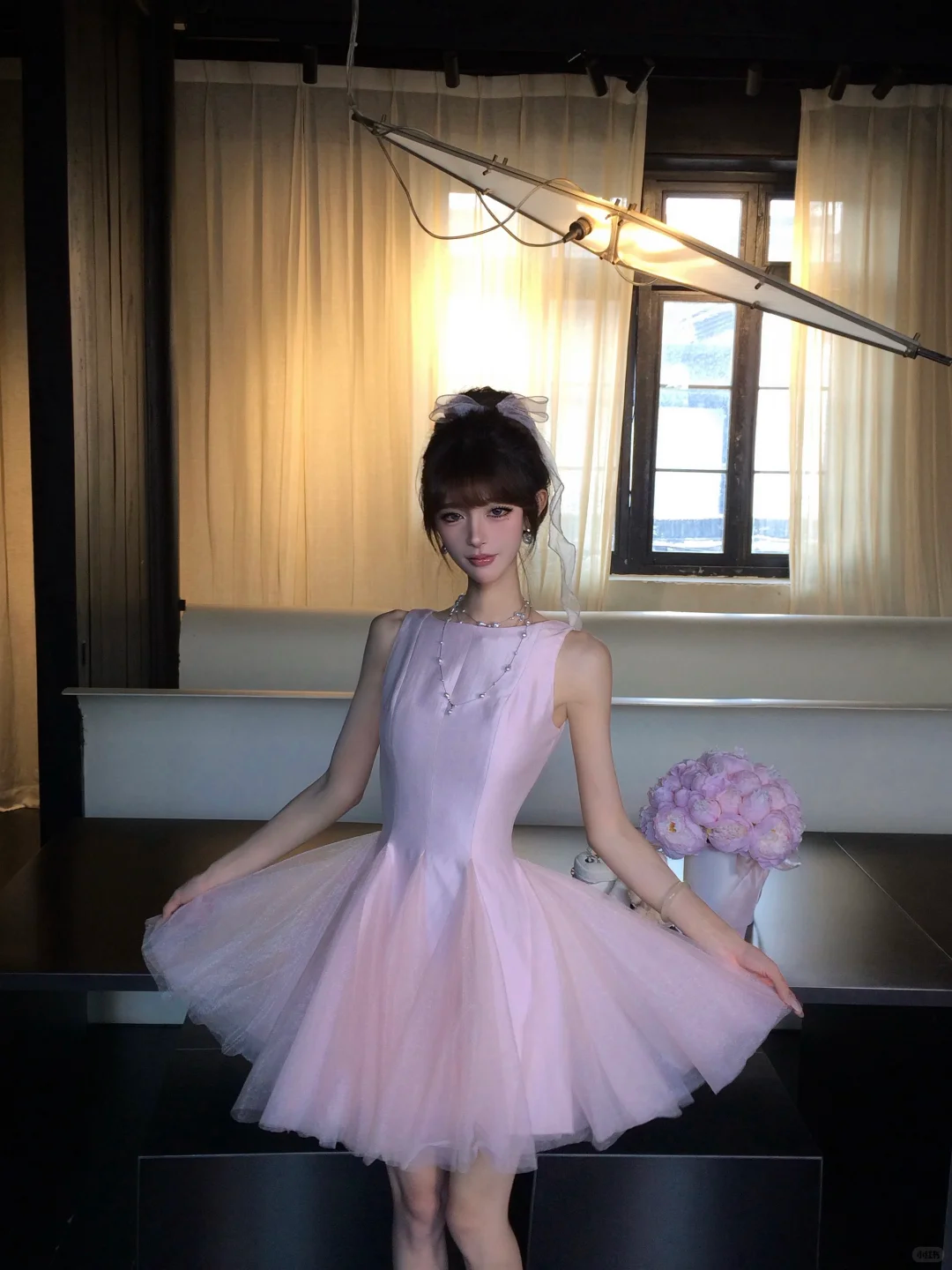 Light Pink Sleeveless Tulle Homecoming Dress Mini Prom Gown gh9412