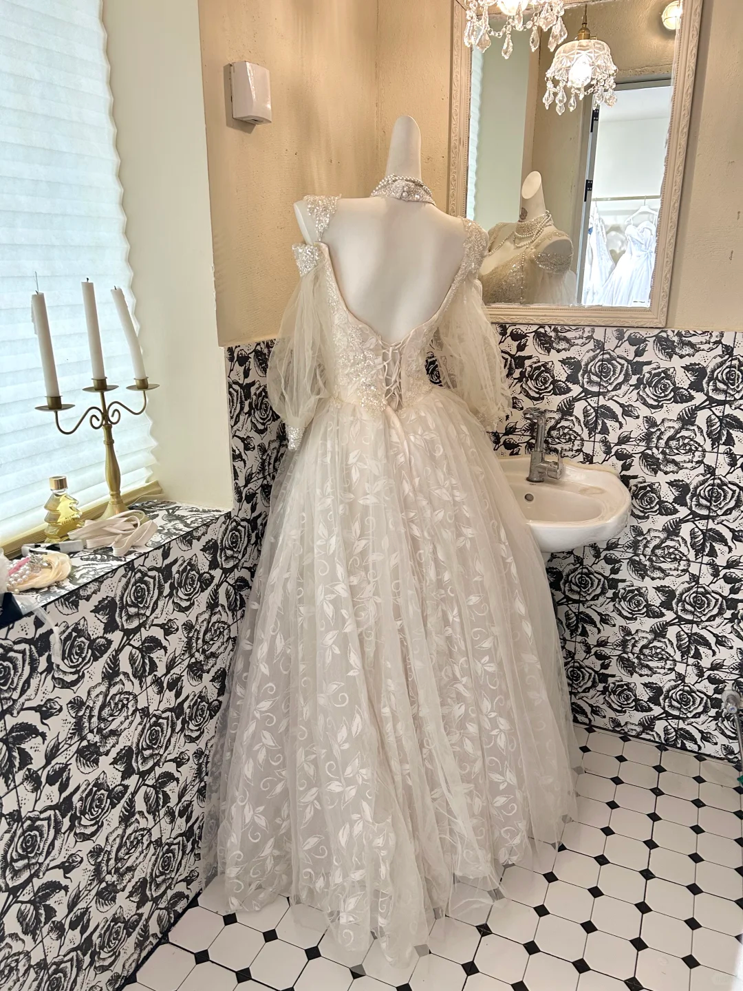 Ivory Spaghetti Straps Sequined Midi-Length & Long Fit Cinched Waist Romantic Dress, Wedding Gown gh7799