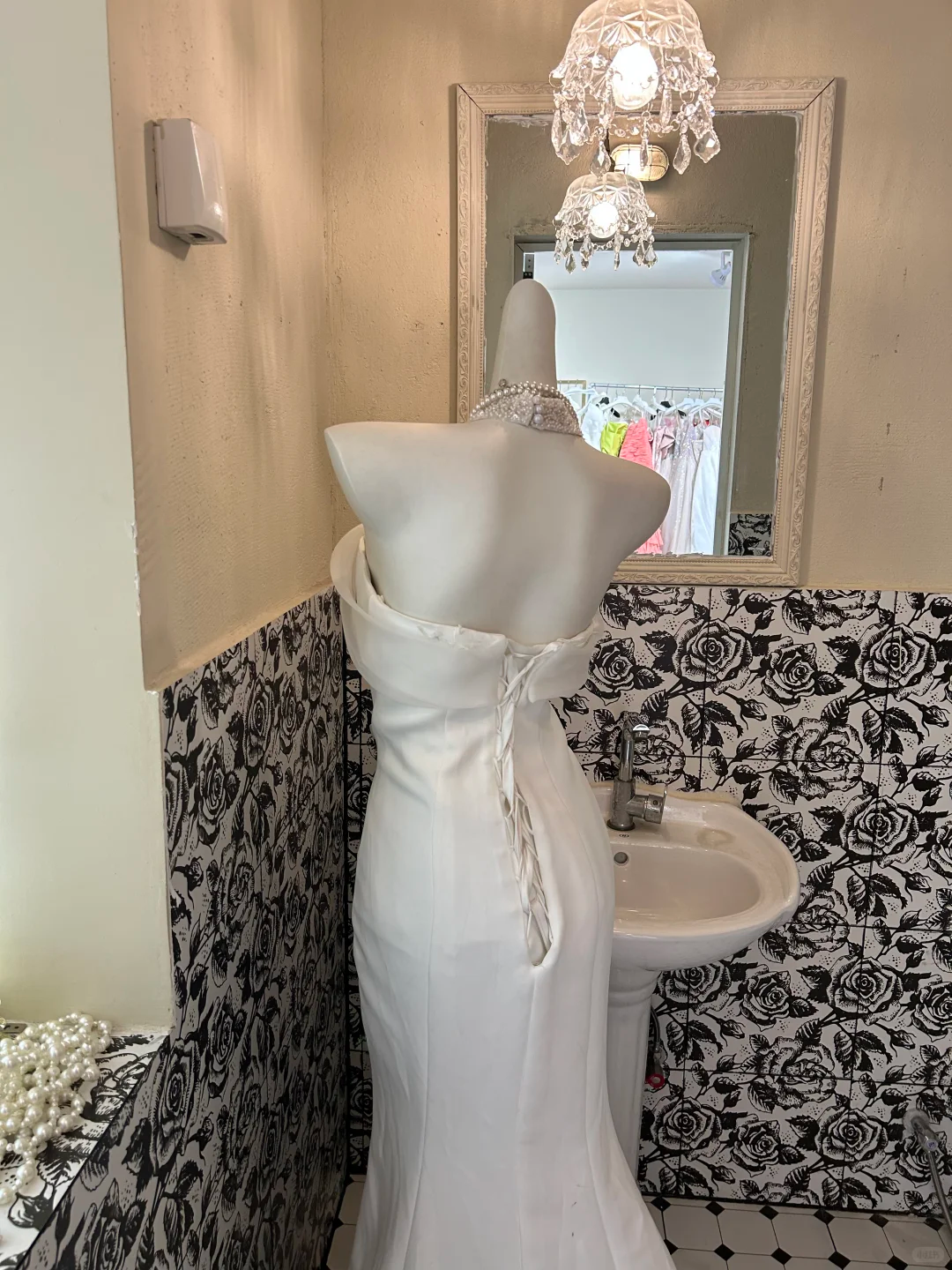 White Satin Minimalist Strapless Waist-Cinched Figure-Flattering Sexy Mermaid Long Romantic Dress, Wedding Gown gh7756
