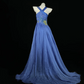 Light Blue Strapless Retro Pattern Split Elegant Long Ball Gown, Evening Dress gh7170