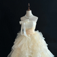 Apricot Strapless Cinched Waist Ruffled Voluminous Skirt Long Romantic Dress, Wedding Gown gh7994