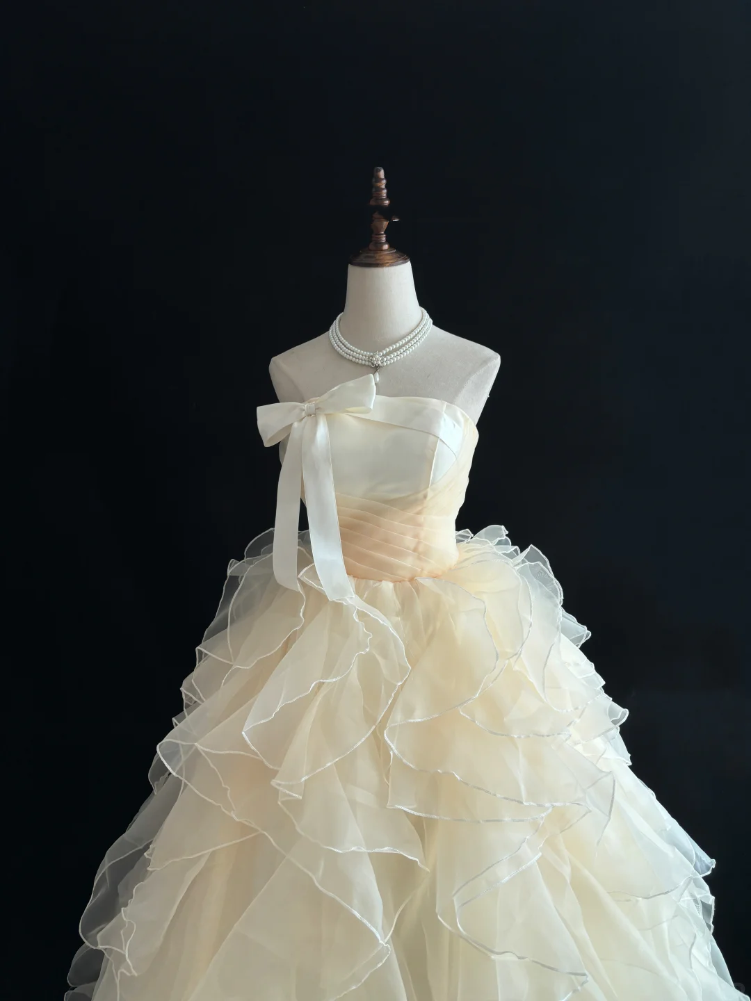 Apricot Strapless Cinched Waist Ruffled Voluminous Skirt Long Romantic Dress, Wedding Gown gh7994