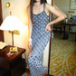 Blue Ombre Spaghetti Strap Vintage Long Elegant Prom Gown with Beaded Rose Florals, Evening Party Dress gh8355