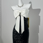 Strapless Dress with Bow Neckline, White & Black Sequin, Sexy Fitted Waist Slim Prom & Evening Gown gh7230