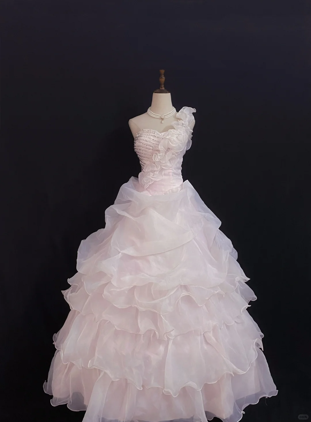 Blush Pink One‑Shoulder Long Elegant Romantic Gown with Fitted Waist and Fluffy Princess Skirt, Wedding Dress & Bridal Gown gh8305