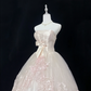 Blush Pink Satin Strapless, Cinched Waist, Voluminous Princess Skirt with Lace Trim, Vintage Elegant Romantic Dress, Wedding Gown gh8040
