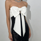 Strapless Dress with Bow Neckline, White & Black Sequin, Sexy Fitted Waist Slim Prom & Evening Gown gh7230