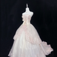 Blush Pink Satin Strapless, Cinched Waist, Voluminous Princess Skirt with Lace Trim, Vintage Elegant Romantic Dress, Wedding Gown gh8040