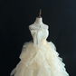 Apricot Strapless Cinched Waist Ruffled Voluminous Skirt Long Romantic Dress, Wedding Gown gh7994