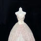 Blush Pink Satin Strapless, Cinched Waist, Voluminous Princess Skirt with Lace Trim, Vintage Elegant Romantic Dress, Wedding Gown gh8040