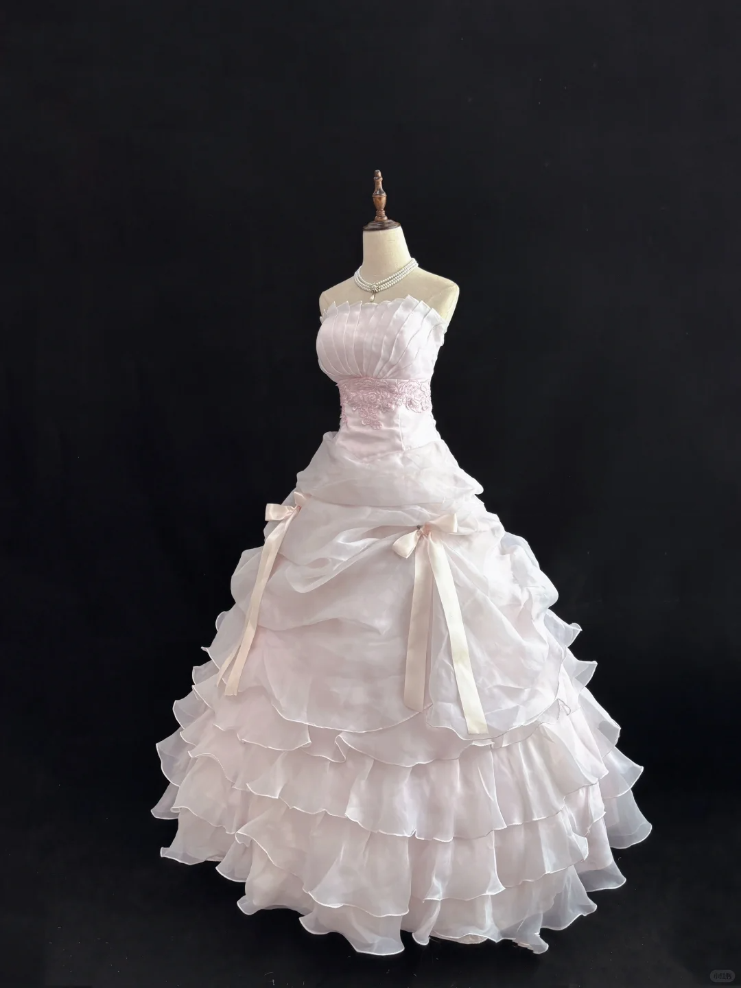 Blush Pink Strapless Cute Romantic Gown with Cinched Waist & Voluminous Princess Skirt, Wedding Dress & Bridal Gown gh8129