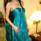 Peacock Green Strapless Satin Vintage Luxury Prom Gown, Evening Party Dress gh8370
