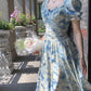 Blue Floral Elegant Long Chiffon Homecoming Dress Ball Gown Evening Dress Wedding Guest Dress Birthday/Garden Party Dress Prom Dress gh4091