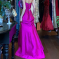 Fuchsia Strapless Long Formal Gown Purple 3D Flower Satin Mermaid Prom Dress gh9635