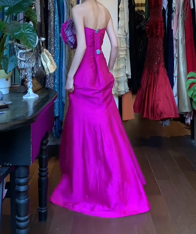 Fuchsia Strapless Long Formal Gown Purple 3D Flower Satin Mermaid Prom Dress gh9635