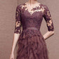 Gray purple elegant long sleeve lace long tulle ball gown evening dress 7648